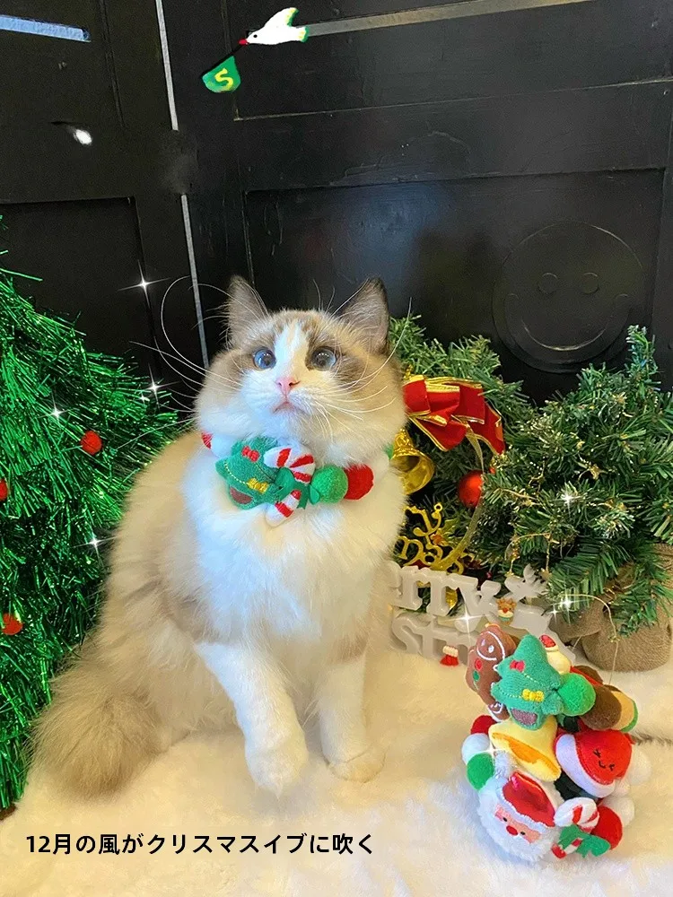 可愛いクリスマス装飾用ペット首輪：柴犬にぴったりのリボン付き撮影グッズ