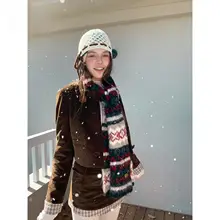 美式復古デザインのブラウンコーデュロイジャケットとチェック柄Aラインスカート（セットアップ対応）