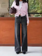DD 超すっきり見え！ストレートレッグ フランス式ポケット 微フレア デニムパンツ【女性用・ストレッチ・ワイドレッグ】