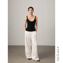 軽やかで快適！天丝混合リネン製の高腰ワイドパンツ【薄手・ウエストゴム】