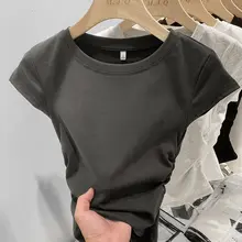 グレーのショートスリーブTシャツ【ウエストシェイプ・シンプルデザイン・カジュアルスタイル】
