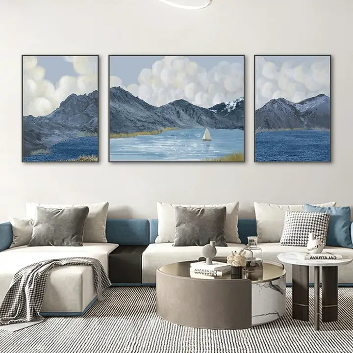 モダンデザイン三連壁画【高級感ある風景・水墨画・リビングルーム用】