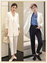 レディース ホワイト カジュアルスーツ セット【春秋用・薄手・デザインジャケット2点セット】