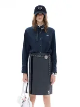 冬用デニム長袖シャツ【フリル装飾・女性用】