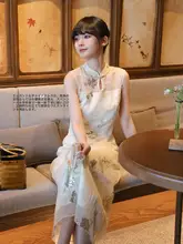 ハンドメイドの盘扣付きロングドレス【丸首・中華風・国風シャツ】（セットアップ対応）