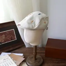 刺繍入りリネンの動物デザインキャップ【春夏用・日よけ・女性用】