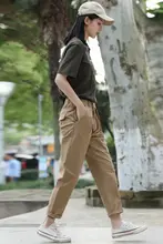 カキ色のレディース春秋用作業パンツ【小柄向け・ストレート・カジュアル・ハーレン・テーパード】（セットアップ対応）