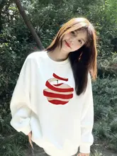 白色クルーネックスウェットシャツ【ゆったりとしたデザイン・裏起毛・秋冬用】