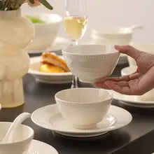 ヴィンテージ風 陶器製碗皿セット【カラー豆点デザイン・家庭用・高級感】（セットアップ対応）