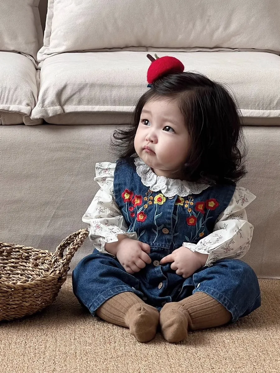 9ヶ月 赤ちゃん プレゼント おすすめ：秋用ベビー服 セットアップ対応の刺繍デザイン
