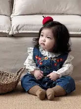 秋用ベビー服【刺繍ノースリーブタンク・デニムパンツ・長袖フラワートップス】（セットアップ対応）