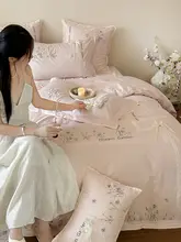 ラグジュアリースタイルの長綿四点セット【刺繍・立体レース・リボンデザイン・シ  ーツ付き】（セットアップ対応）