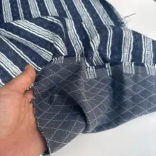 全棉ダブルレイヤー素材【紺色・毛羽立ち加工・ストライプ柄・中厚手】