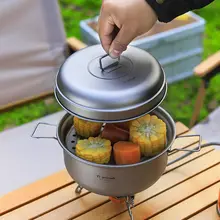 チタン製 大容量2.1L 蒸し鍋＆スープ鍋セット【アウトドア・純チタン製・キャンプ用】