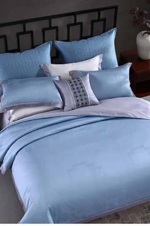 純綿のジャガード四点セット【ブルー・軽やかな高級感・新中式】（セットアップ対応）