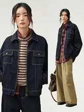 デニムジャケット カジュアル ストライプ ゆったり ヴィンテージ加工 手作り 水洗い