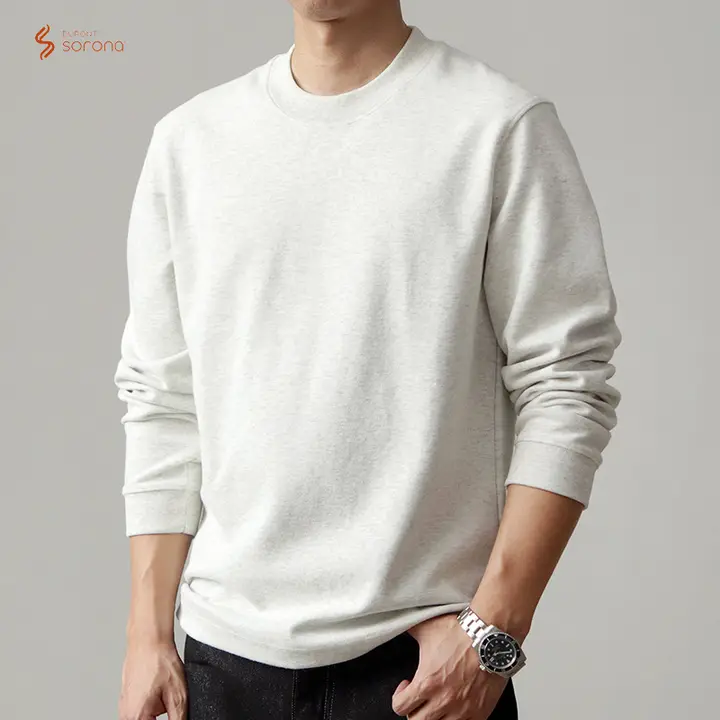厚手フリース製 メンズ長袖Tシャツ【保温・ゆったりフィット・無地・アメリカンヴィンテージスタイル】