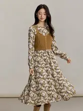 春秋用 フレンチスタイルのレトロドレス【ニットタンクトップ付き・Aライン・花柄】（セットアップ対応）