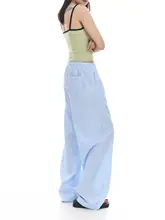 AGUA レディース ワイドパンツ【薄手・ストライプ・ルーズフィット】