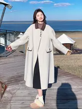 オートミールカラーのダブルフェイスキャッシュミークオートコート【女性用・秋冬・ハイセンス・ミディ丈】
