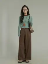 HUIXI レディース ブラウン カジュアルパンツ【ハイウエスト・ストレート・春用】