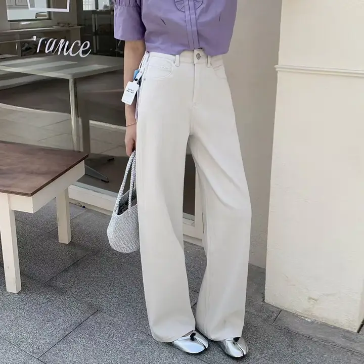 高腰ストレートワイドデニムパンツ【フィット・春用・カジュアル】（セットアップ対応）