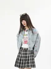 夏用デニムジャケット【プリントデザイン・ショート丈・女性用】
