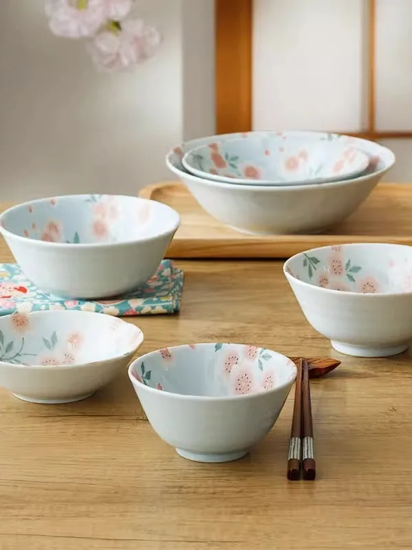 美濃焼きの桜デザイン陶器ボウル【和風・大・麺用・野菜用】