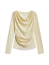 個性的なデザインのレディースTシャツ【フリル襟・レース切替・タイトフィット】