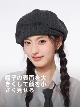 レトロドット柄ベレー帽【春夏用・ファッション・帽面広め・小顔効果・八角形デザイン】