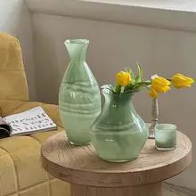 新中式デザインのガラス製花瓶【エレガントな緑色・水栽培・シンプルなインテリア】
