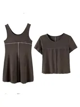 DADATATA レディース 夏用 正肩 短袖 Tシャツワンピース【大きいサイズ・セパレートセット】