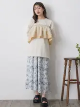 デザインの多様性！薄手シフォンレースのフリルショールとゆったりラウンドネックTシャツ（セットアップ対応）