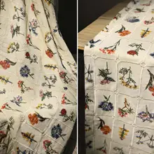 小清新植物刺繍入りチェック生地【田園風・DIY装飾用・スカートや服のデザインに最適】