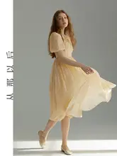 フェミニンなデザインの長袖ドレス【パフスリーブ・優しい雰囲気・夏用】