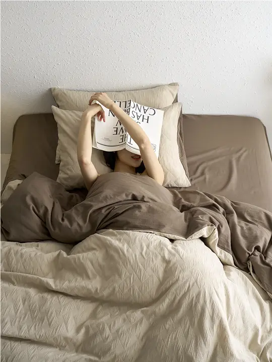 100サテン織りダブルレイヤーガーゼ製の全棉北欧デザイン4点セット【ベッドカバー・シーツ・ピローケース付き】