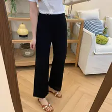 レーストリミングのストレートカジュアルパンツ【夏用・薄手・高ウエスト・快適なストレッチ】（セットアップ対応）