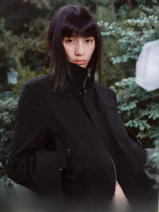 格子柄切替黒ジャケット【ショート・タイトフィット・スタッズ付き】