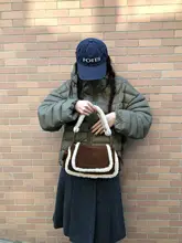 秋冬向け レトロ可愛い羊毛と牛革のショルダーバッグ【ハンドバッグ・肩掛け・軽量】