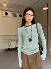レトロデザインの長袖ニットTシャツ【春用・スリムフィット・高級感あるインナー】