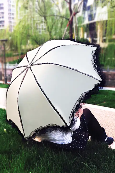 レースデザインの折りたたみ傘【UVカット・晴雨兼用・学生向け】