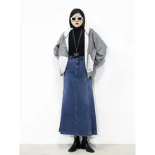 ABH バックスリットデザイン デニムロングスカート【高ウエスト・レトロ・ミディ丈】
