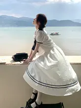 かわいい水手服海軍風ワンピース【白色・学院スタイル・半袖】（セットアップ対応）