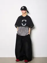 アメリカンスタイルの獣牙プリント半袖Tシャツ【男女兼用・ストリートファッション】（セットアップ対応）