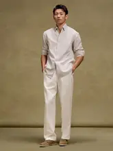 リネン混紡ヘリンボーンシャツ【メンズ・春夏用・ゆったり・長袖】