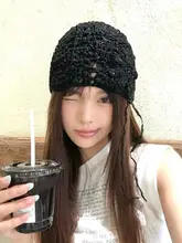 ニットキャップ レディース おしゃれ 薄手 透かし編み クロシェ 小顔効果 着回し 夏「double in in」