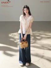 夏用 短袖フラワープリント シフォンブラウス【軽やかで高級感のあるデザイン】