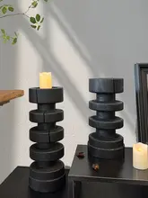 わびさび風の無垢材ブラックキャンドルホルダー【デコレーション用・炭化木製】（セットアップ対応）