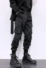 黒色の多機能カーゴパンツ【束脚デザイン・ゆったりシルエット・タクティカルポケット】