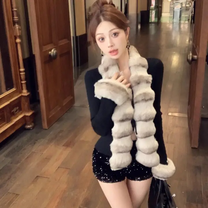 ブラック フリンジニットカーディガン【秋冬用・レディース・ハイエンドデザイン】